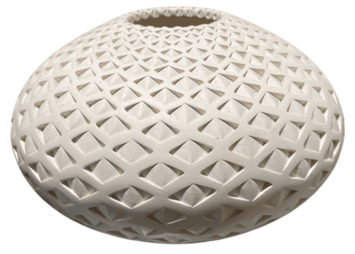 White Diamond Geometric Patterned Clay Vessel by Michael Wisner